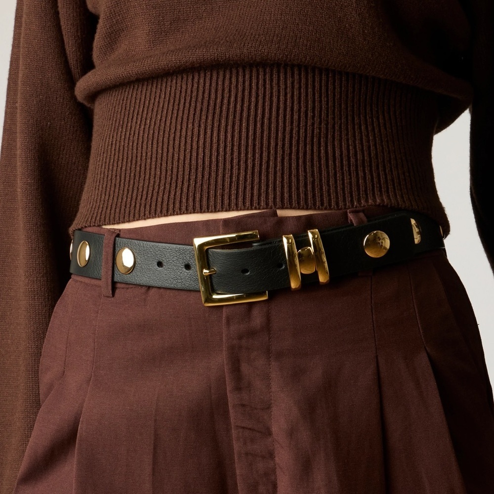B-Low the Belt Phinix Moto Leather Black and Gold Studded Belt Size XL Suede Lng - Picture 3 of 10